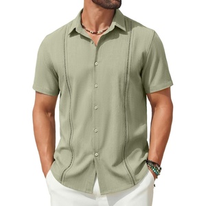 image:imageCOOFANDY Mens Short Sleeve Cuban Guayabera Shirt Casual Summer Beach Button Down ShirtsLight Green