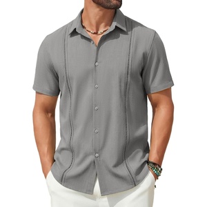 image:imageCOOFANDY Mens Short Sleeve Cuban Guayabera Shirt Casual Summer Beach Button Down ShirtsLight Grey