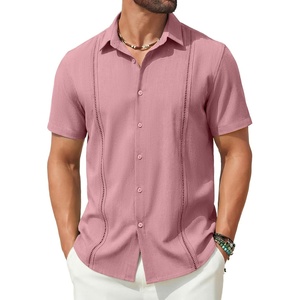 image:imageCOOFANDY Mens Short Sleeve Cuban Guayabera Shirt Casual Summer Beach Button Down ShirtsLight Pink