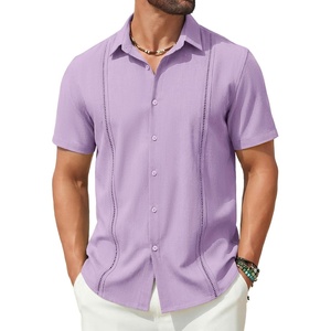 image:imageCOOFANDY Mens Short Sleeve Cuban Guayabera Shirt Casual Summer Beach Button Down ShirtsLight Purple