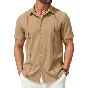 image:imageCOOFANDY Mens Short Sleeve Cuban Guayabera Shirt Casual Summer Beach Button Down ShirtsLight Tan