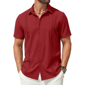image:imageCOOFANDY Mens Short Sleeve Cuban Guayabera Shirt Casual Summer Beach Button Down ShirtsRed