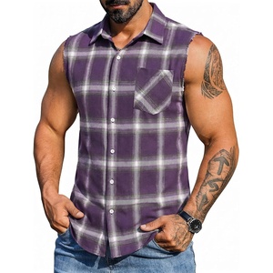 image:imageCOOFANDY Mens Sleeveless Flannel Shirt Casual Summer Tank Top Button Up Sleeveless Beach Shirts with Chest PocketPurple