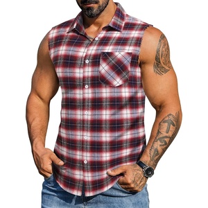image:imageCOOFANDY Mens Sleeveless Flannel Shirt Casual Summer Tank Top Button Up Sleeveless Beach Shirts with Chest PocketRed1