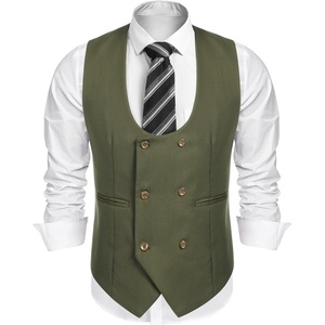 image:imageCOOFANDY Mens Suit Vest Slim Fit Double Breasted Dress Vest Casual Business Formal WaistcoatArmy Green