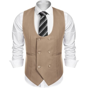 image:imageCOOFANDY Mens Suit Vest Slim Fit Double Breasted Dress Vest Casual Business Formal WaistcoatKhaki