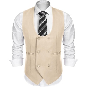 image:imageCOOFANDY Mens Suit Vest Slim Fit Double Breasted Dress Vest Casual Business Formal WaistcoatLight Khaki