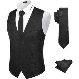 image:imageCOOFANDY Mens Suit Vest Tie Set 3PC Paisley Jacquard Waistcoat and Necktie Pocket Square for Holiday Party WeddingBlack