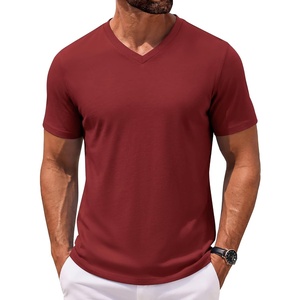 image:imageCOOFANDY Mens T Shirts V Neck Short Sleeve Plain Casual Cotton Basic Pullover TeesWine Red