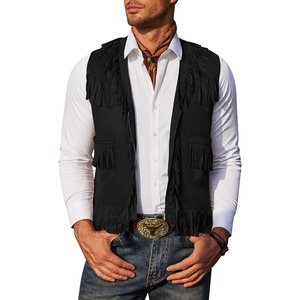 image:imageCOOFANDY Mens Western Cowboy Vest Casual Fringe Hippie Costume V Neck Zipper Suede Leather WaistcoatBlack