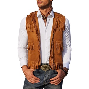 image:imageCOOFANDY Mens Western Cowboy Vest Casual Fringe Hippie Costume V Neck Zipper Suede Leather WaistcoatBrown