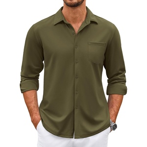 image:imageCOOFANDY Mens Wrinkle Free Dress Shirts Long Sleeve Untucked Shirts Casual Button Down ShirtsArmy Green