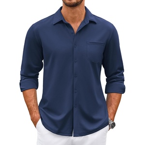 image:imageCOOFANDY Mens Wrinkle Free Dress Shirts Long Sleeve Untucked Shirts Casual Button Down ShirtsDark Blue