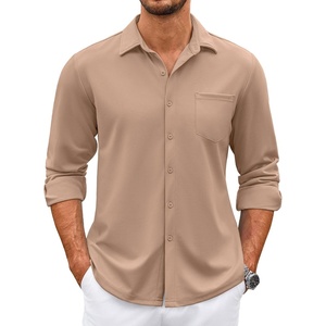 image:imageCOOFANDY Mens Wrinkle Free Dress Shirts Long Sleeve Untucked Shirts Casual Button Down ShirtsKhaki