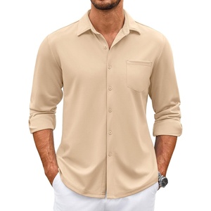 image:imageCOOFANDY Mens Wrinkle Free Dress Shirts Long Sleeve Untucked Shirts Casual Button Down ShirtsLight Khaki