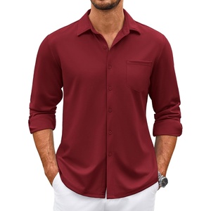image:imageCOOFANDY Mens Wrinkle Free Dress Shirts Long Sleeve Untucked Shirts Casual Button Down ShirtsWine Red