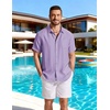 image:imageCOOFANDY Linen Shirts for Men Short Sleeve Button Down Shirt Casual Beach Summer Vacation Shirt with PocketLavender