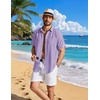 image:imageCOOFANDY Linen Shirts for Men Short Sleeve Button Down Shirt Casual Beach Summer Vacation Shirt with PocketLavender