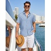 image:imageCOOFANDY Linen Shirts for Men Short Sleeve Button Down Shirt Casual Beach Summer Vacation Shirt with PocketLight Blue