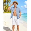 image:imageCOOFANDY Linen Shirts for Men Short Sleeve Button Down Shirt Casual Beach Summer Vacation Shirt with PocketLight Blue