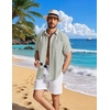 image:imageCOOFANDY Linen Shirts for Men Short Sleeve Button Down Shirt Casual Beach Summer Vacation Shirt with PocketLight Green
