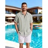 image:imageCOOFANDY Linen Shirts for Men Short Sleeve Button Down Shirt Casual Beach Summer Vacation Shirt with PocketLight Green