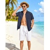 image:imageCOOFANDY Linen Shirts for Men Short Sleeve Button Down Shirt Casual Beach Summer Vacation Shirt with PocketNavy Blue