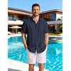 image:imageCOOFANDY Linen Shirts for Men Short Sleeve Button Down Shirt Casual Beach Summer Vacation Shirt with PocketNavy Blue