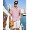 image:imageCOOFANDY Linen Shirts for Men Short Sleeve Button Down Shirt Casual Beach Summer Vacation Shirt with PocketPink
