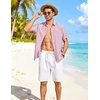image:imageCOOFANDY Linen Shirts for Men Short Sleeve Button Down Shirt Casual Beach Summer Vacation Shirt with PocketPink