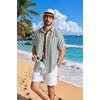 image:imageCOOFANDY Linen Shirts for Men Short Sleeve Button Down Shirt Casual Beach Summer Vacation Shirt with PocketSage Green