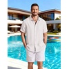 image:imageCOOFANDY Linen Shirts for Men Short Sleeve Button Down Shirt Casual Beach Summer Vacation Shirt with PocketWhite