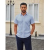 image:imageCOOFANDY Men Button Down Shirt Short Sleeve Casual Shirts Printed Dress Shirt with PocketLight Bluesquare