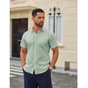 image:imageCOOFANDY Men Button Down Shirt Short Sleeve Casual Shirts Printed Dress Shirt with PocketLight Greenflower