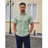 image:imageCOOFANDY Men Button Down Shirt Short Sleeve Casual Shirts Printed Dress Shirt with PocketLight Greenflower