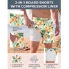 image:imageCOOFANDY Men Swim Trunk with Compression Liner 2 in 1 Swimwear Bathing Suit Quick Dry Board ShortP Green Hawaiian Flower