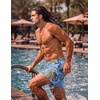image:imageCOOFANDY Men Swim Trunk with Compression Liner 2 in 1 Swimwear Bathing Suit Quick Dry Board ShortP Light Blue Leaves