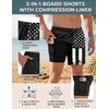 image:imageCOOFANDY Men Swim Trunk with Compression Liner 2 in 1 Swimwear Bathing Suit Quick Dry Board ShortPrint Black American Flag