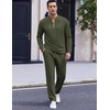 image:imageCOOFANDY Mens 2 Piece Tracksuit Set Polo Athletic Sweatsuit Quarter Zip Jogging Long Sleeve Casual Sports OutfitsArmy Green