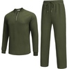 image:imageCOOFANDY Mens 2 Piece Tracksuit Set Polo Athletic Sweatsuit Quarter Zip Jogging Long Sleeve Casual Sports OutfitsArmy Green