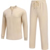 image:imageCOOFANDY Mens 2 Piece Tracksuit Set Polo Athletic Sweatsuit Quarter Zip Jogging Long Sleeve Casual Sports OutfitsBeige