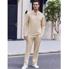 image:imageCOOFANDY Mens 2 Piece Tracksuit Set Polo Athletic Sweatsuit Quarter Zip Jogging Long Sleeve Casual Sports OutfitsBeige