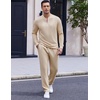 image:imageCOOFANDY Mens 2 Piece Tracksuit Set Polo Athletic Sweatsuit Quarter Zip Jogging Long Sleeve Casual Sports OutfitsBeige