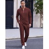 image:imageCOOFANDY Mens 2 Piece Tracksuit Set Polo Athletic Sweatsuit Quarter Zip Jogging Long Sleeve Casual Sports OutfitsDark Red