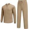 image:imageCOOFANDY Mens 2 Piece Tracksuit Set Polo Athletic Sweatsuit Quarter Zip Jogging Long Sleeve Casual Sports OutfitsKhaki