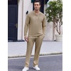 image:imageCOOFANDY Mens 2 Piece Tracksuit Set Polo Athletic Sweatsuit Quarter Zip Jogging Long Sleeve Casual Sports OutfitsKhaki