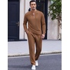 image:imageCOOFANDY Mens 2 Piece Tracksuit Set Polo Athletic Sweatsuit Quarter Zip Jogging Long Sleeve Casual Sports OutfitsLight Brown