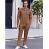 image:imageCOOFANDY Mens 2 Piece Tracksuit Set Polo Athletic Sweatsuit Quarter Zip Jogging Long Sleeve Casual Sports OutfitsLight Brown