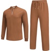 image:imageCOOFANDY Mens 2 Piece Tracksuit Set Polo Athletic Sweatsuit Quarter Zip Jogging Long Sleeve Casual Sports OutfitsLight Brown