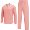 image:imageCOOFANDY Mens 2 Piece Tracksuit Set Polo Athletic Sweatsuit Quarter Zip Jogging Long Sleeve Casual Sports OutfitsPink
